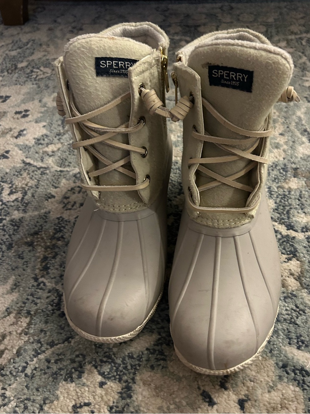 •Sperry• cream rain duck boots